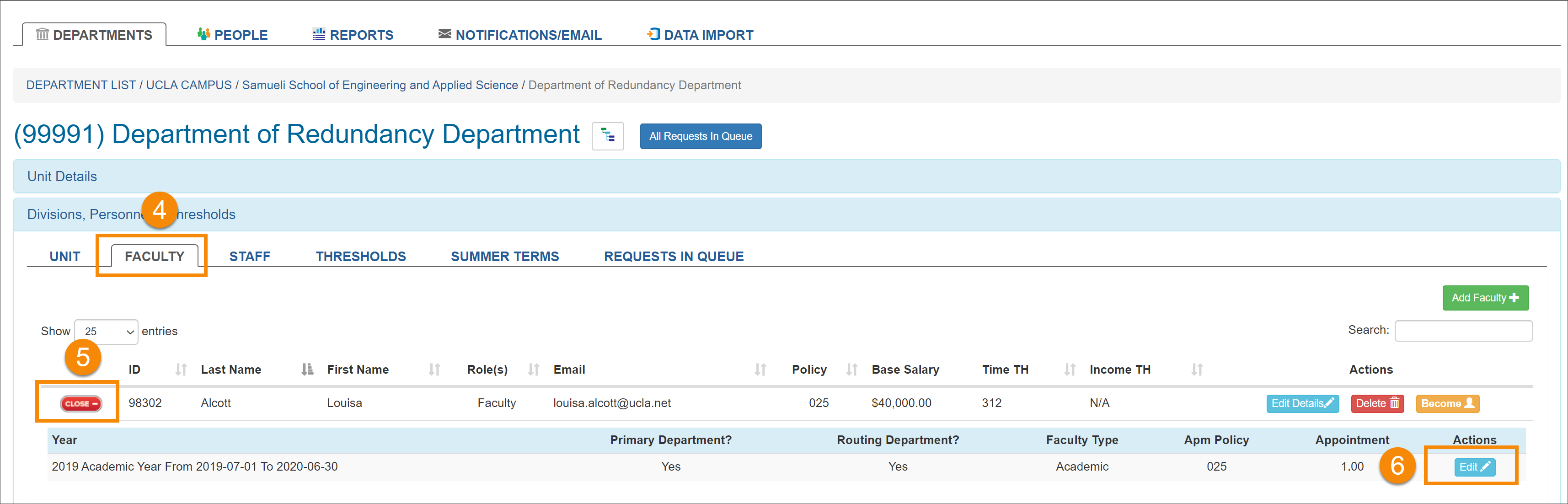 faculty tab page