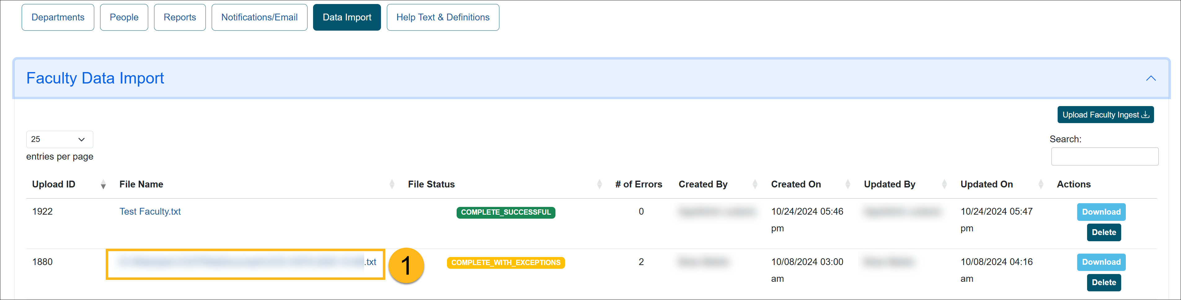 faculty data import or staff data import section