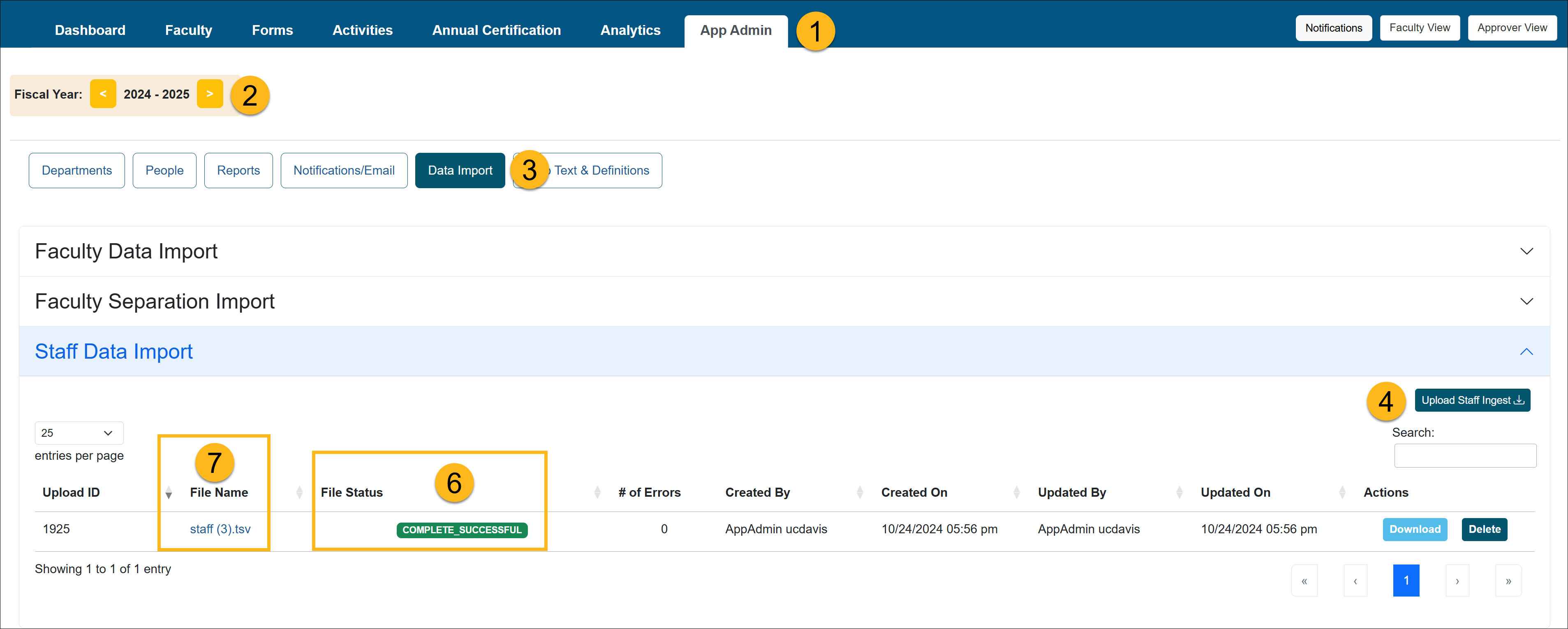 Application Administrator workspace page