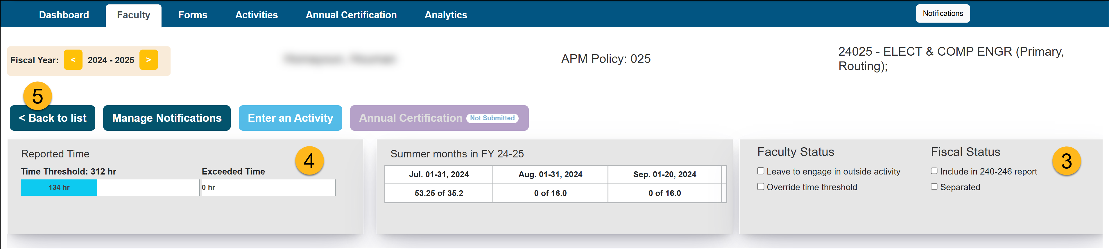 Faculty Status and Fiscal Status section and listed options