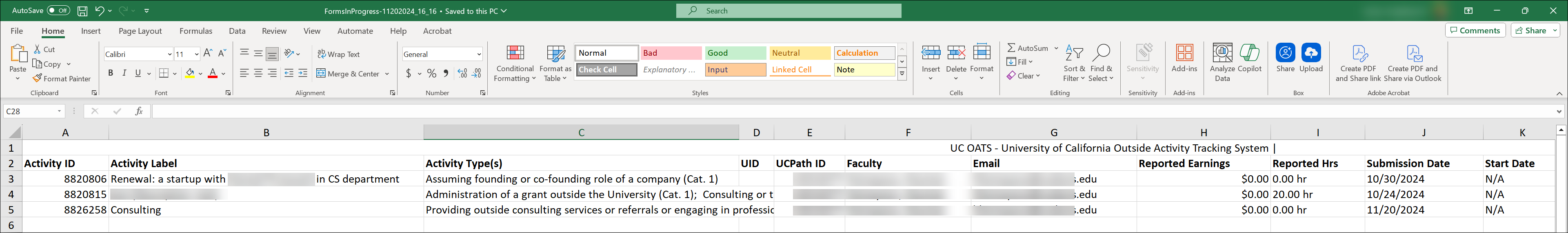 Shows exported results