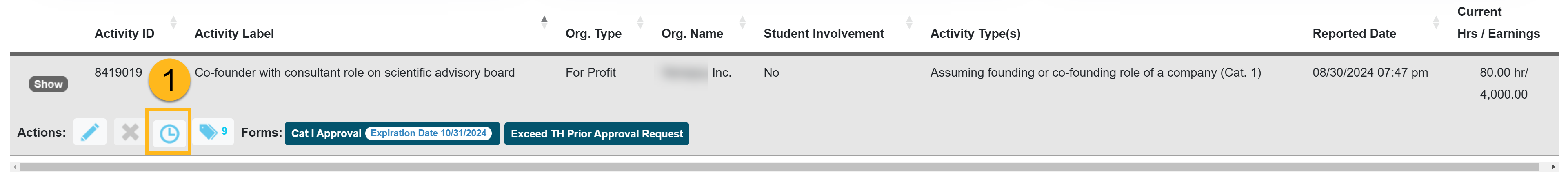 Report earnings/effort form stock option